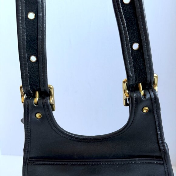 Vintage 90's Coach Crescent Berkeley Saddle Bag Black Leather Brass 9988 - Picture 9 of 12